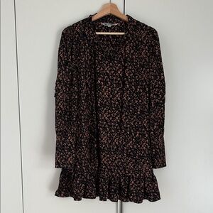 Walter Baker Black and Brown/Tan Floral Long Sleeve Dress